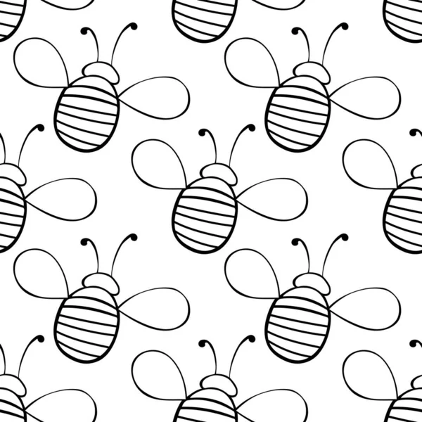 Modèle Vectoriel Sans Couture Contour Noir Grosses Petites Abeilles Dans — Image vectorielle