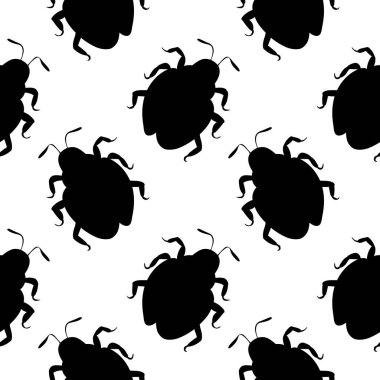 Siyah böceklerin düz şekilli vektörsüz desenleri. Böceklerle, böceklerle basit doku.