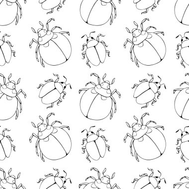 Doodle tarzında özet siyah böceklerin vektörsüz desenleri. Böceklerle, böceklerle, parazitlerle, böceklerle basit doku