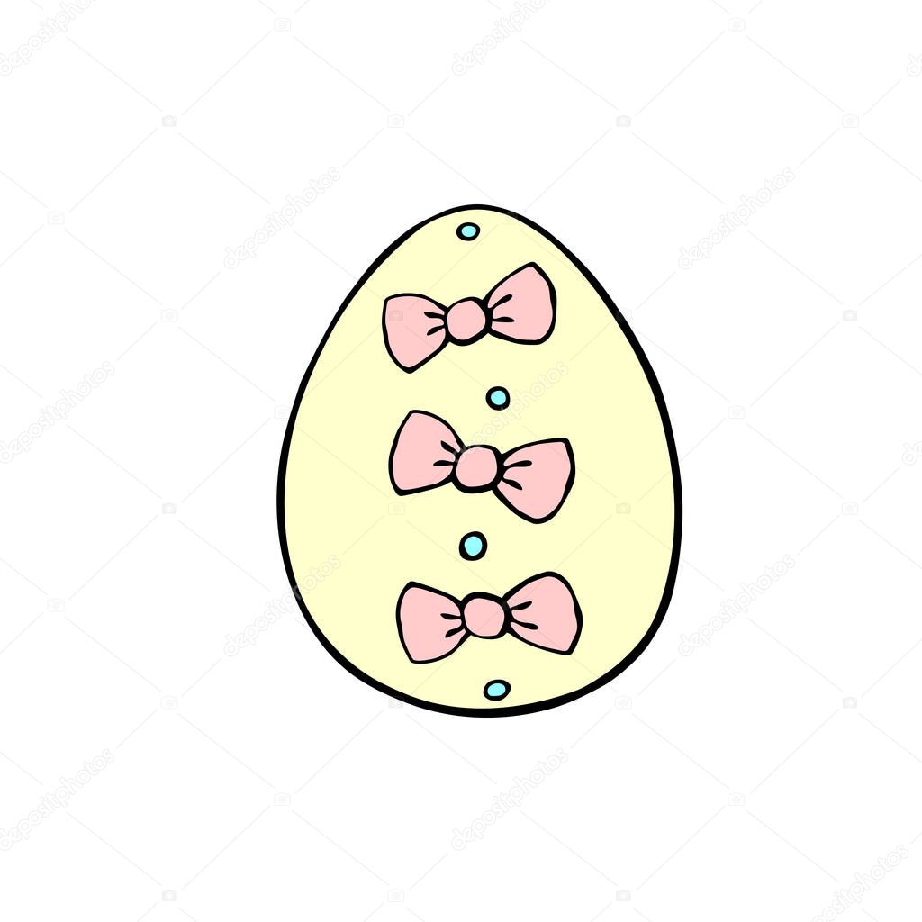 Vector color easter egg with bows. Holiday illustration, clip art in hand drawn flat style for greeting cards, stickers, festive design
