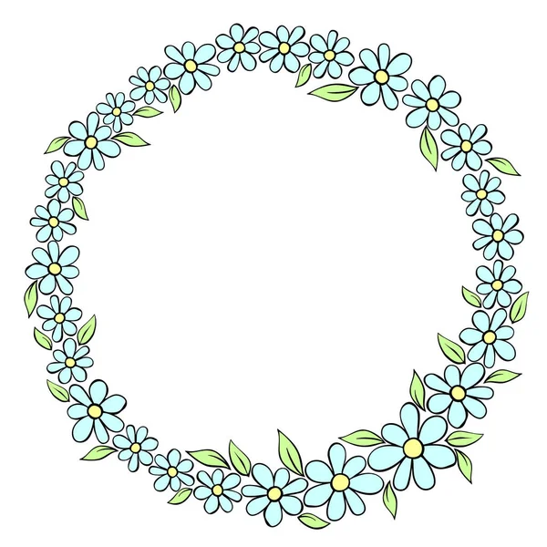 Vektor Handritad Cirkel Ram Kant Krans Från Färg Små Blommor — Stock vektor