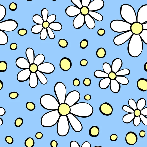 ベクトル単純な原始的な花のシームレスなパターン 花とかわいい無限のプリント スケッチ スクリブル 夏春の質感 — ストックベクタ