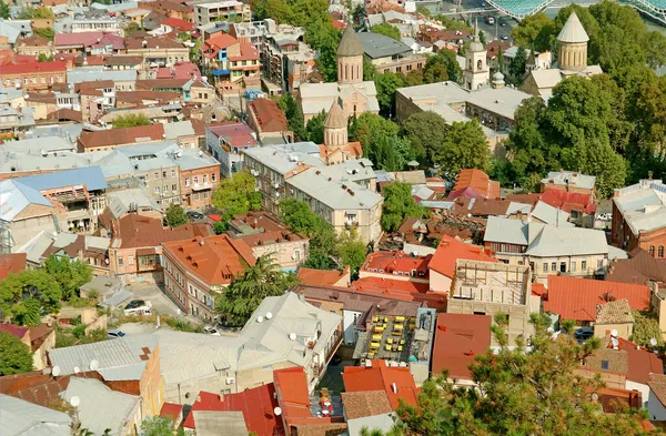 Fantastisk Antenn Utsikt Över Den Gamla Tbilisi Med Många Ortodoxa — Stockfoto