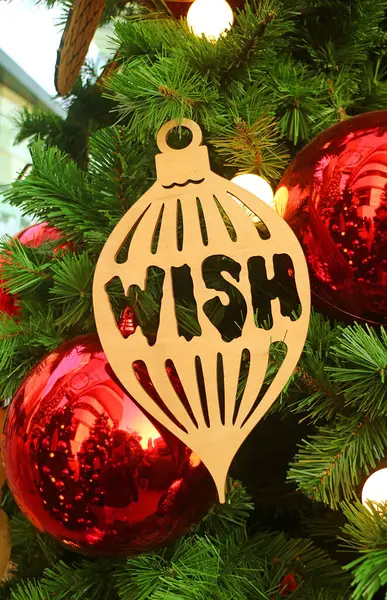 Greeting Ornament Word Wish Christmas Tree — Stock Photo, Image