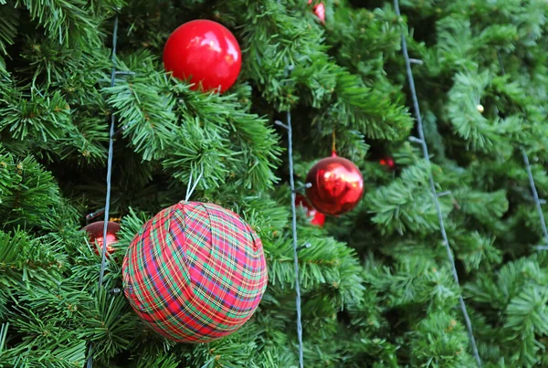 Belles Boules Rouges Dames Ornements Sur Sapin Noël — Photo