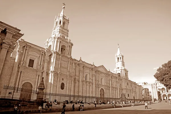 Sepia Imagen Catedral Basílica Arequipa Impresionante Punto Referencia Plaza Armas — Foto de Stock