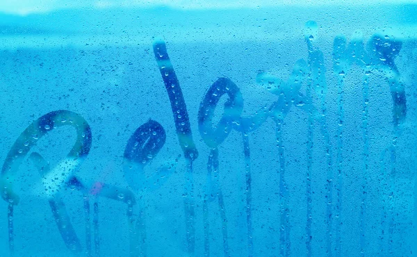 Pop Art Estilo Ártico Azul Mão Escrita Inscrição Relaxar Janela — Fotografia de Stock