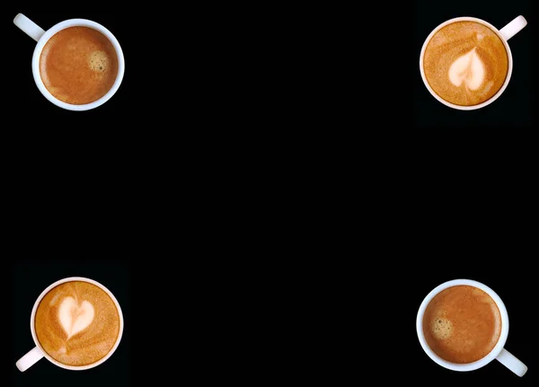 Artystyczne Ramy Cappuccino Sztuką Latte Kształcie Serca Spienionymi Kawami Espresso — Zdjęcie stockowe