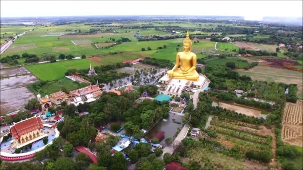 Footage Amazing Aerial View Large Golden Sitting Buddha Image Wat — Video Stock