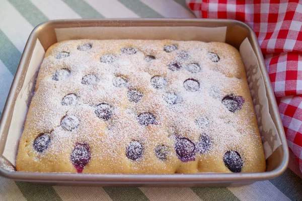 Delectable Homemade Blueberry Cake Sprinkled Icing Sugar — 스톡 사진