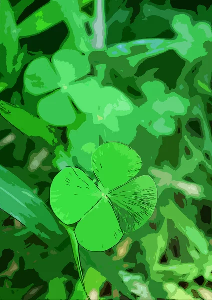 Ілюстрація Зеленого Кольору Lucky Four Leaf Clover Field — стокове фото