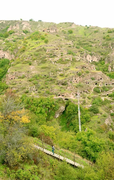 Αρχαίες Σπηλιές Οικισμός Της Παλιάς Khndzoresk Ένα Χωριό Στην Επαρχία — Φωτογραφία Αρχείου