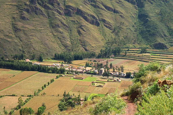 Amazing Aerial View Van Cusco Regio Platteland Landbouwgebied Heilige Vallei — Stockfoto