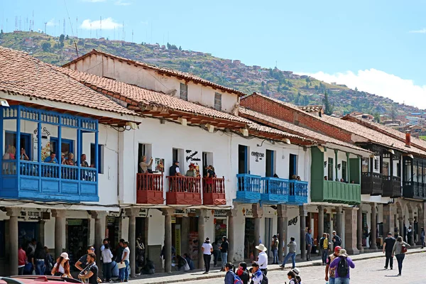 Plaza Armas Živě Hlavní Náměstí Cuzco Plné Šťastné Nálady Unesco — Stock fotografie
