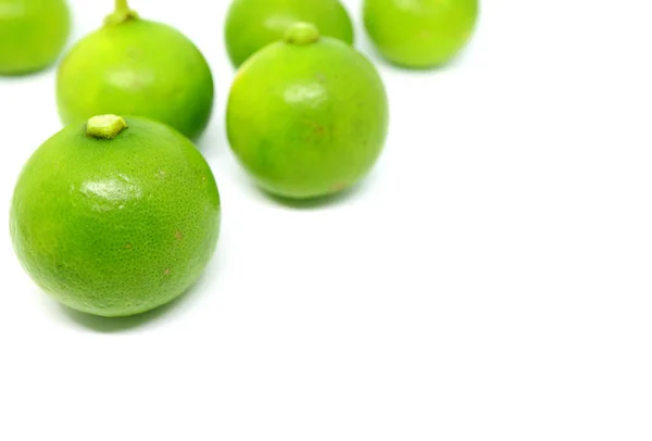 Close Een Levendige Groene Sleutel Limoen Fruit Met Wazig Een — Stockfoto