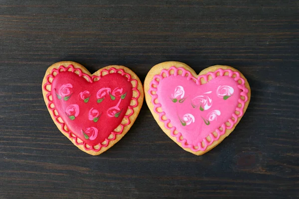 Par Coração Forma Flor Padrão Real Gelo Cookies Isolado Fundo — Fotografia de Stock