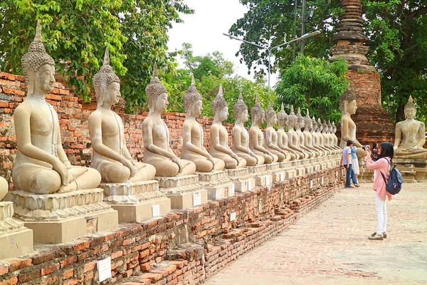Row Buddha Images Inner Wall Wat Yai Chai Mongkhon Ancient — Stock Photo, Image