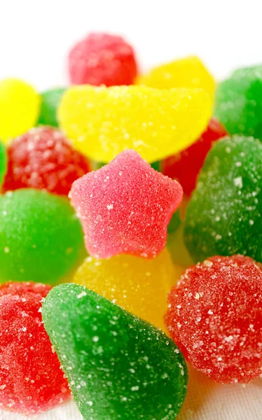 Closeup Red Star Shaped Fruity Flavor Sugar Coated Soft Jelly — 스톡 사진