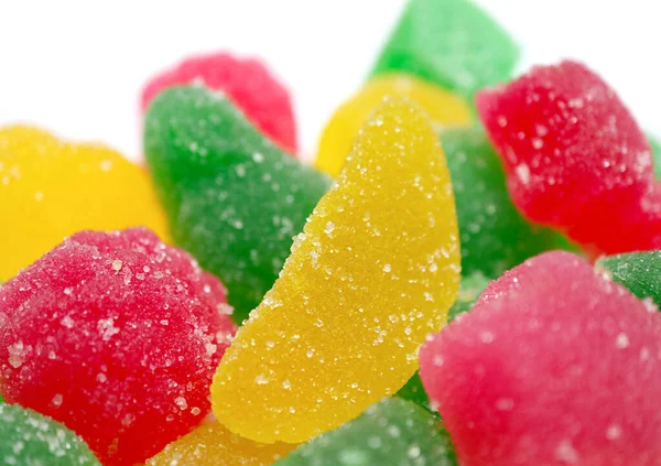 Nahaufnahme Haufen Von Bunten Fruchtigen Geschmack Zuckerbeschichtete Gelee Bonbons — Stockfoto