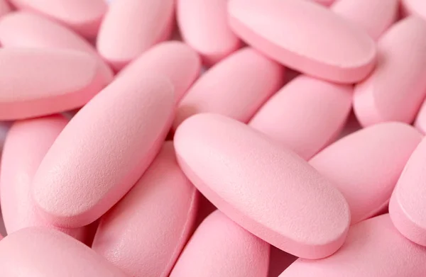 Closeup Heap Pink Supplement Pills Concept Beauty Healthcare — Stock Photo, Image