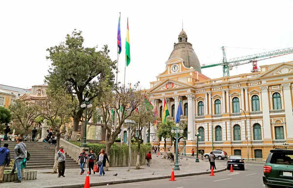 Impresionante Palacio Gobierno Boliviano Palacio Quemado Con Reloj Sentido Contrario — Foto de Stock