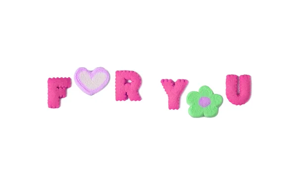 Texto You Soletrado Com Alfabeto Rosa Francês Forma Biscoitos Marshmallow — Fotografia de Stock