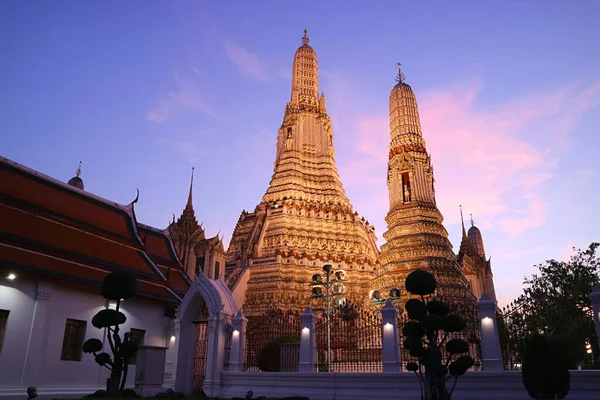 Fantastic View Wat Arun Central Prang Satellite Prang Twilight Sky — Stok Foto