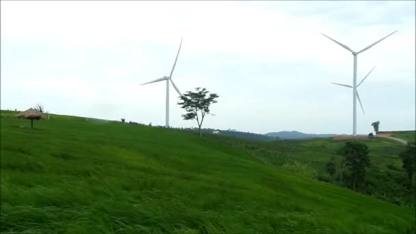 Footage Group Wind Turbines Moving Windy Field — Stock Video