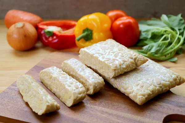 Heap Cut Fresh Tempeh Cooking Whole Foods Plant Based Dishes — Stok Foto
