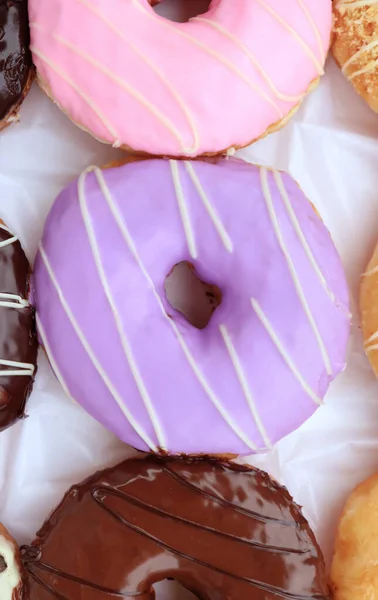 Vista Superior Deliciosos Donuts Variados — Fotografia de Stock