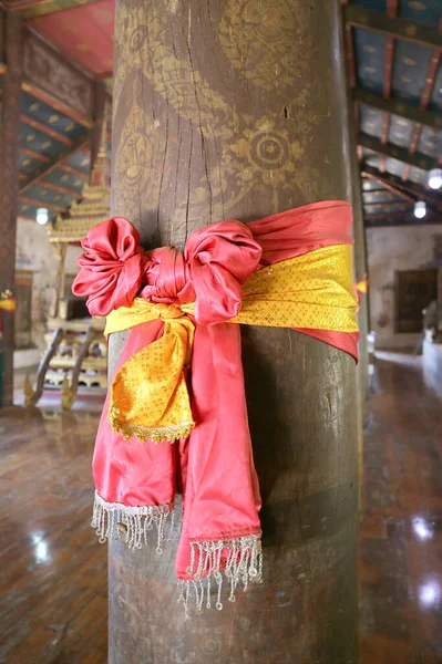 Decorative Old Wooden Column Sermon Hall Wat Choeng Tha Medieval — ストック写真