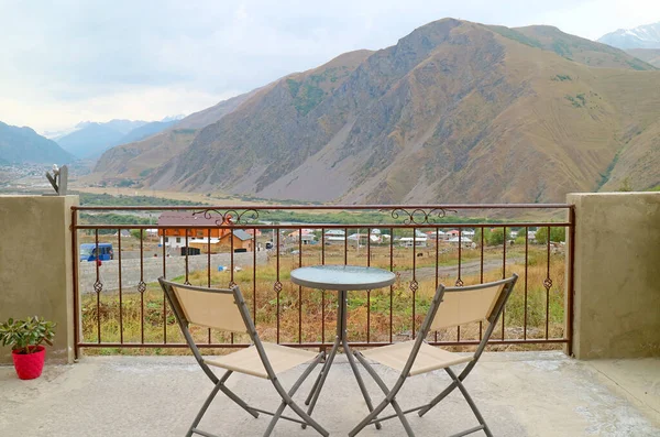 Pair Garden Chairs Outdoor Terrace Beautiful Mountain Ranges View — Photo