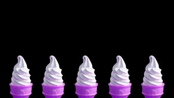 Group Lavender Purple Soft Serve Ice Cream Cones Black Background — ストック写真