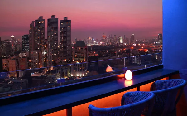 Stunning Aerial View of Bangkok Downtown with Skyscrapers at Dreamy Twilight