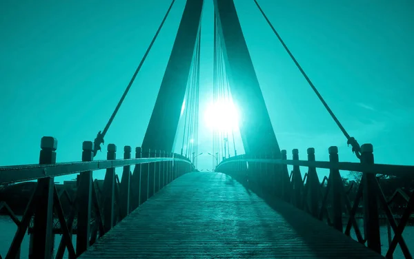 Surreal Pop Art Style Amazing Vibrant Turquoise Colored Bridge River — Photo