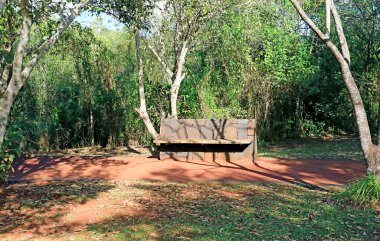 Empty Stone Bench on the Hiking Trial of Iguasu National Park, Puerto Iguazu, Argentina, South America