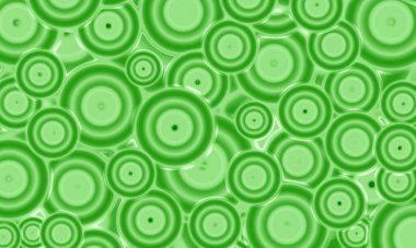 Illustration of gradient green various size 3D chaotic circles pattern