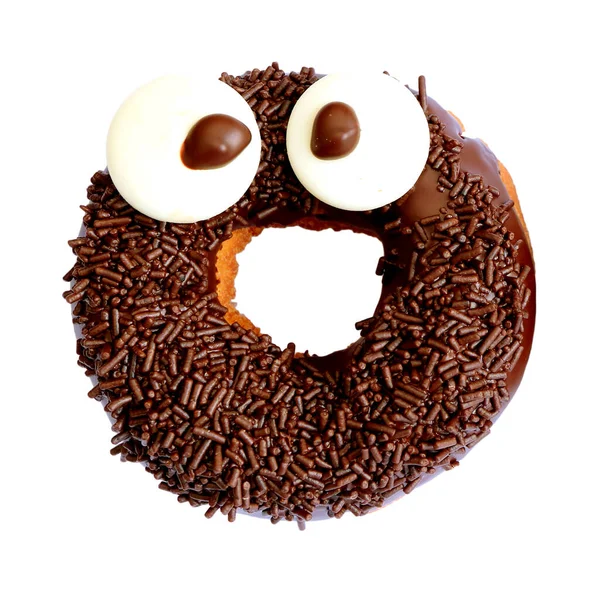 Lustige Monster Halloween Schokolade Donut Auf Weißem Hintergrund — Stockfoto