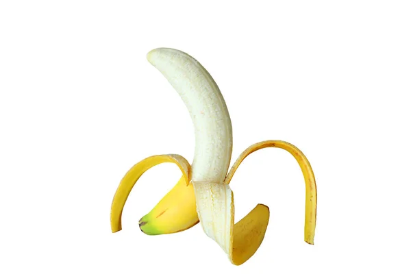 Ett Finger Skalade Färska Mogna Banan Isolerad Vit Bakgrund — Stockfoto