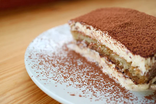 Closeup Slice Delectable Tiramisu Also Known Tuscan Trifle — Stock Photo, Image