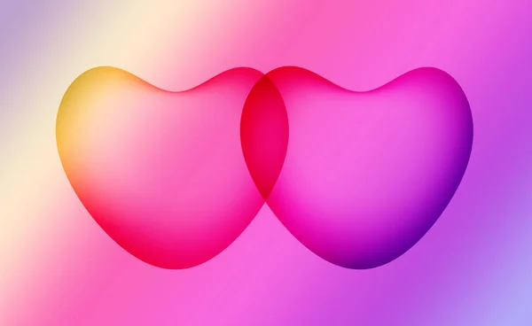 Ilustracja Pięknej Pary Serc Gradientowym Fioletowym Różowym Tle — Zdjęcie stockowe