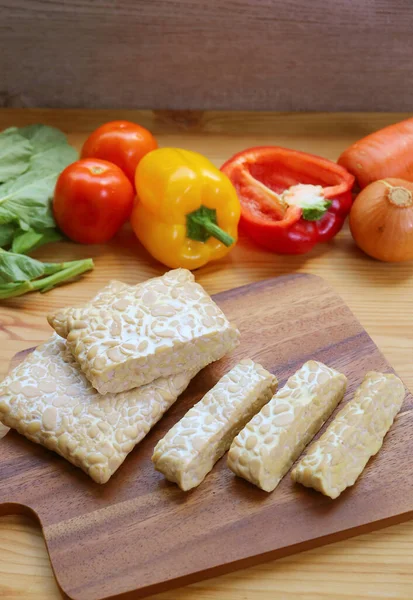 Pieces of Cut Fresh Tempeh for Cooking Whole Foods Plant-based Dishes