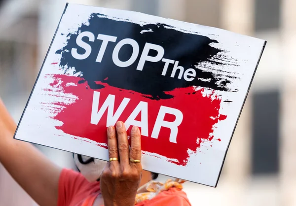 Chiang Mai Thailand February 2022 Protester Holds Stop War Placard — Stock Photo, Image