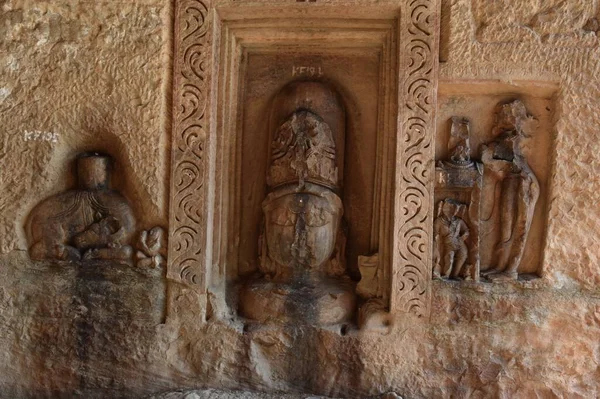 Architecture Indienne Siècle Sculptures Pierre Sur Mur Intérieur Temple Neelkanth — Photo