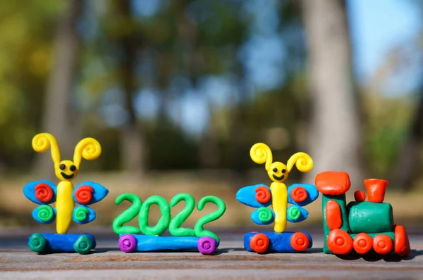 Trem Brinquedo Com Personagens Conto Fadas Número 2022 Símbolo Ano — Fotografia de Stock