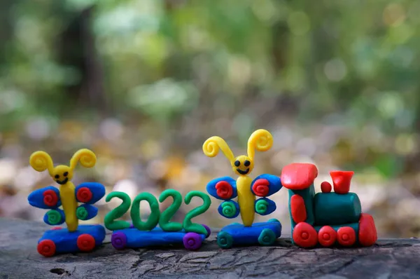 Trem Brinquedo Com Personagens Conto Fadas Número 2022 Símbolo Ano — Fotografia de Stock