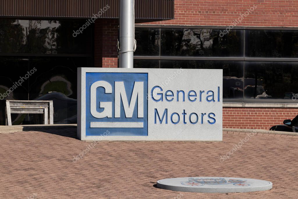 Marion - Circa October 2021: General Motors Logo and Signage at the Metal Fabricating Division. GM opened this plant in 1956.