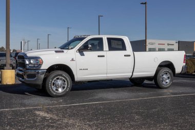 Indianapolis - Circa January 2022: Ram 3500 pickup truck display at a Chrysler dealership. The Stellantis subsidiaries of FCA are Chrysler, Dodge, Jeep, and Ram.