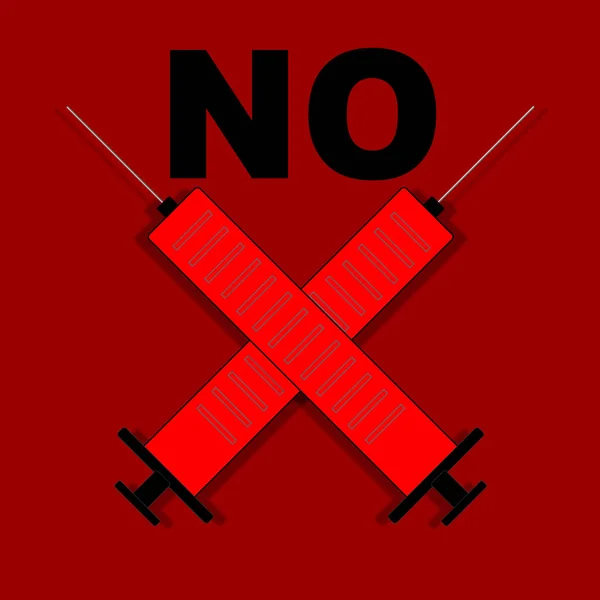 Geen Injectienaald Medische Spuit Met Rode Achtergrond Voor Vax Protesteren — Stockvector