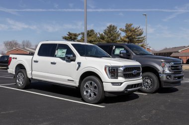 Kokomo - Mart 2022: Ford F-150 bir galeride sergileniyor. Ford F150 XL, XLT, Lariat, King Ranch, Platinum ve Limited modellerinde mevcuttur..